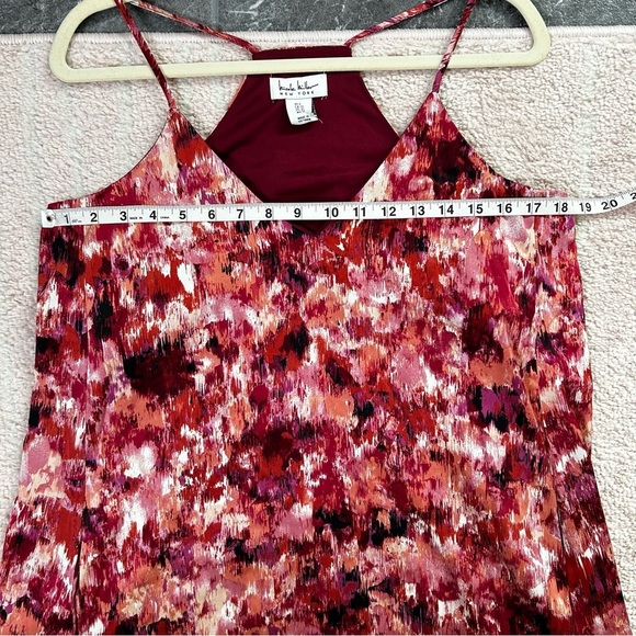 Nicole Miller Abstract Maxi Trapeze Dress Maroon Pink Coral Size Large Holiday - Picture 5 of 11